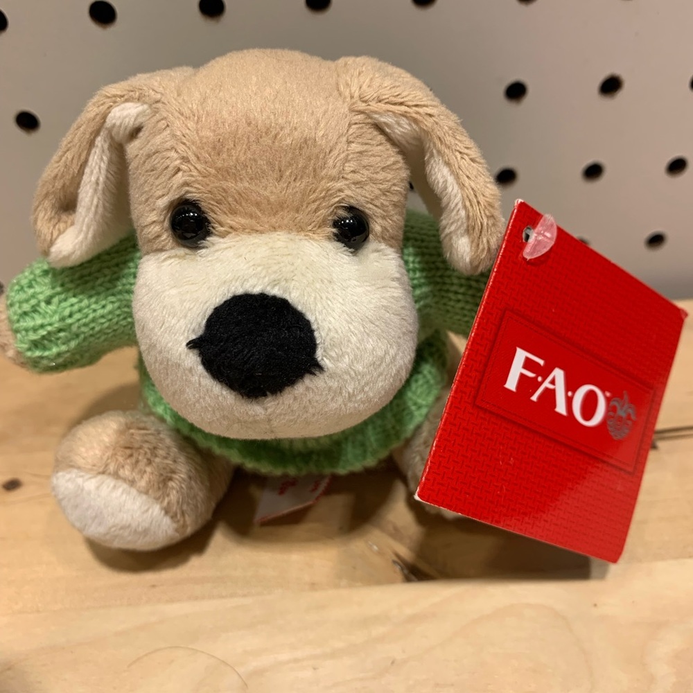 NWT Fao Schwartz Plush Dog Mini tan Stuffed Animal Toy 4 In
